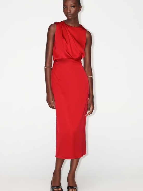Zara Dresses & Skirts - NWT Zara Satin Elegant Red Sleeveless Drape Midi Dress